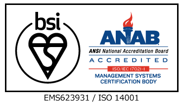 BSIグループジャパン認証マーク（EMS623931 / ISO 14001）